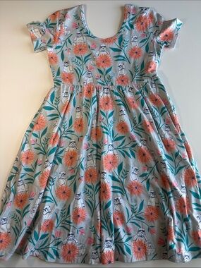 Rags Star Wars Stormtrooper Floral Short-Sleeve Dress, Grey/Coral Sz 11/12 EUC